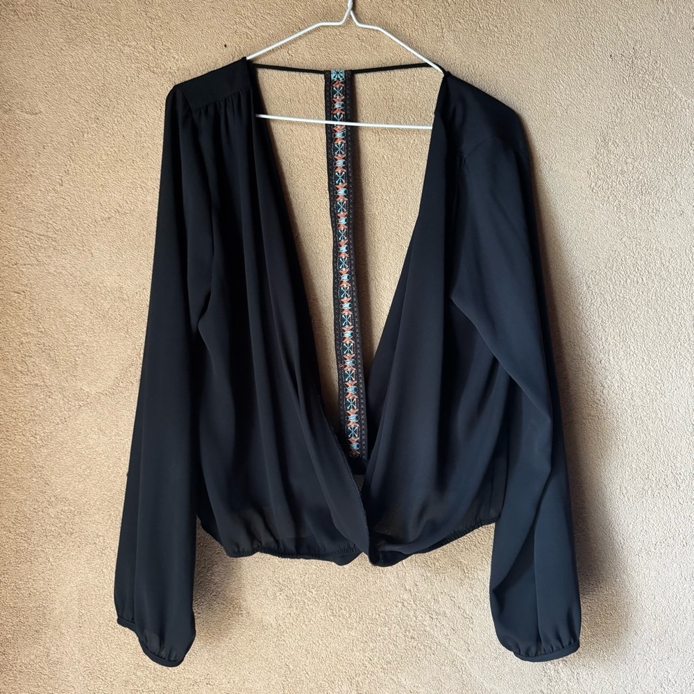 Tobi Elegant Black Women's Top with Embroidered Detail